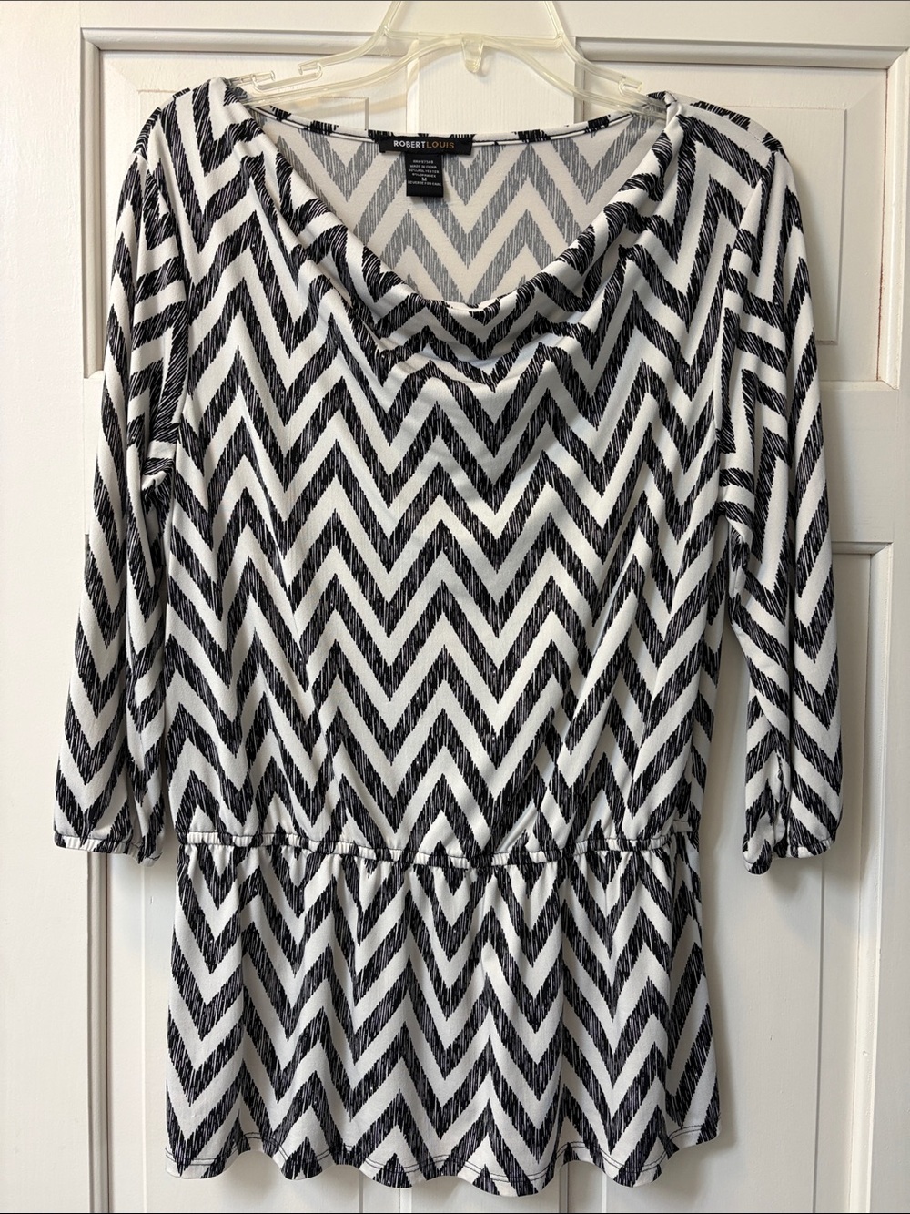 Robert Louis Black and White Chevron Peplum Top